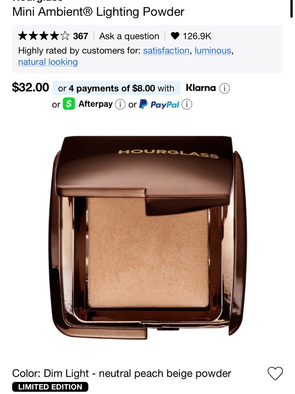 Hourglass Mini Ambient Lighting Powder — Neutral Peach-Beige
